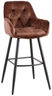 Hoker pikowany brązowy z aksamitnego poliesteru z metalowymi nogami – grafika-1.