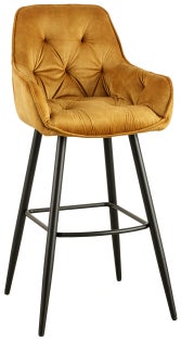 Hoker musztardowy z pikowaną tapicerką aksamitną i metalowymi nogami – grafika-1.