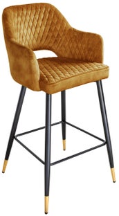 Hoker tapicerowany poliester aksamit musztardowy z metalowymi nogami w stylu nowoczesnym – grafika-1.