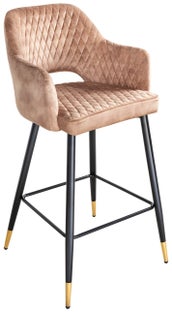 Hoker pikowany w kolorze beżowo-szarym z metalowymi nogami – grafika-1.