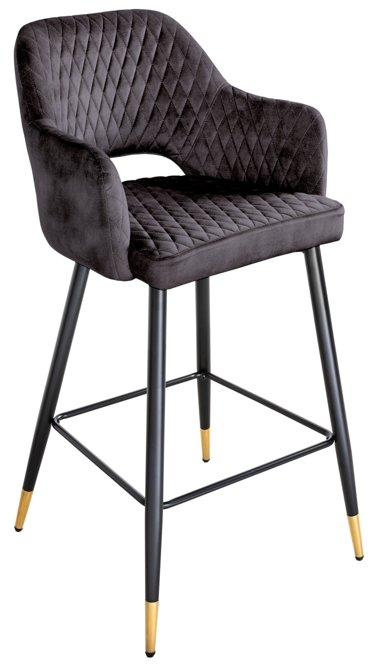 Hoker ciemnoszary z metalowymi nogami tapicerowany aksamitnym poliestrem – grafika-1.