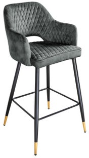 Pikowany hoker ciemnozielony z aksamitnego poliesteru z metalowymi nogami – grafika-1.