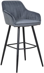 Hoker z oparciem szary aksamit z czarną podstawą 73 cm – grafika-1.