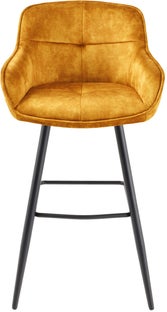 Hoker musztardowy z aksamitnym oparciem i czarnymi nogami – grafika-1.