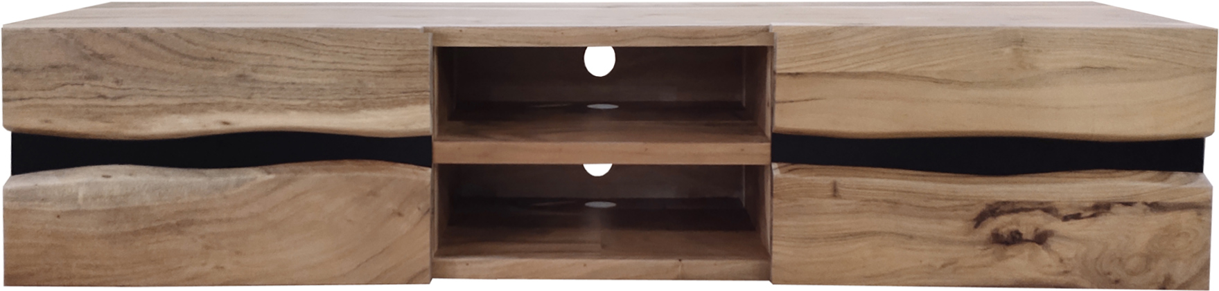 Industrialna szafka RTV drewniana wisząca z naturalnym korpusem i metalowym wykończeniem – grafika-1.