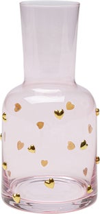 Karafka szklana różowa wzór złote serduszka 755 ml – obraz-1
