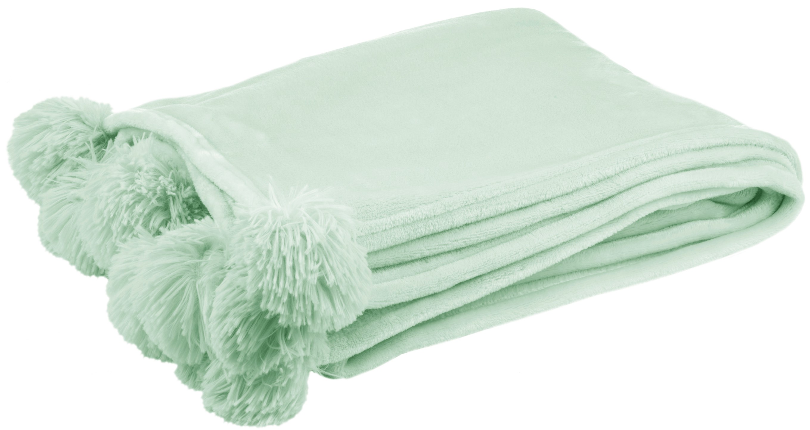 Koc zielony z pomponami 170x130 cm – obraz-1