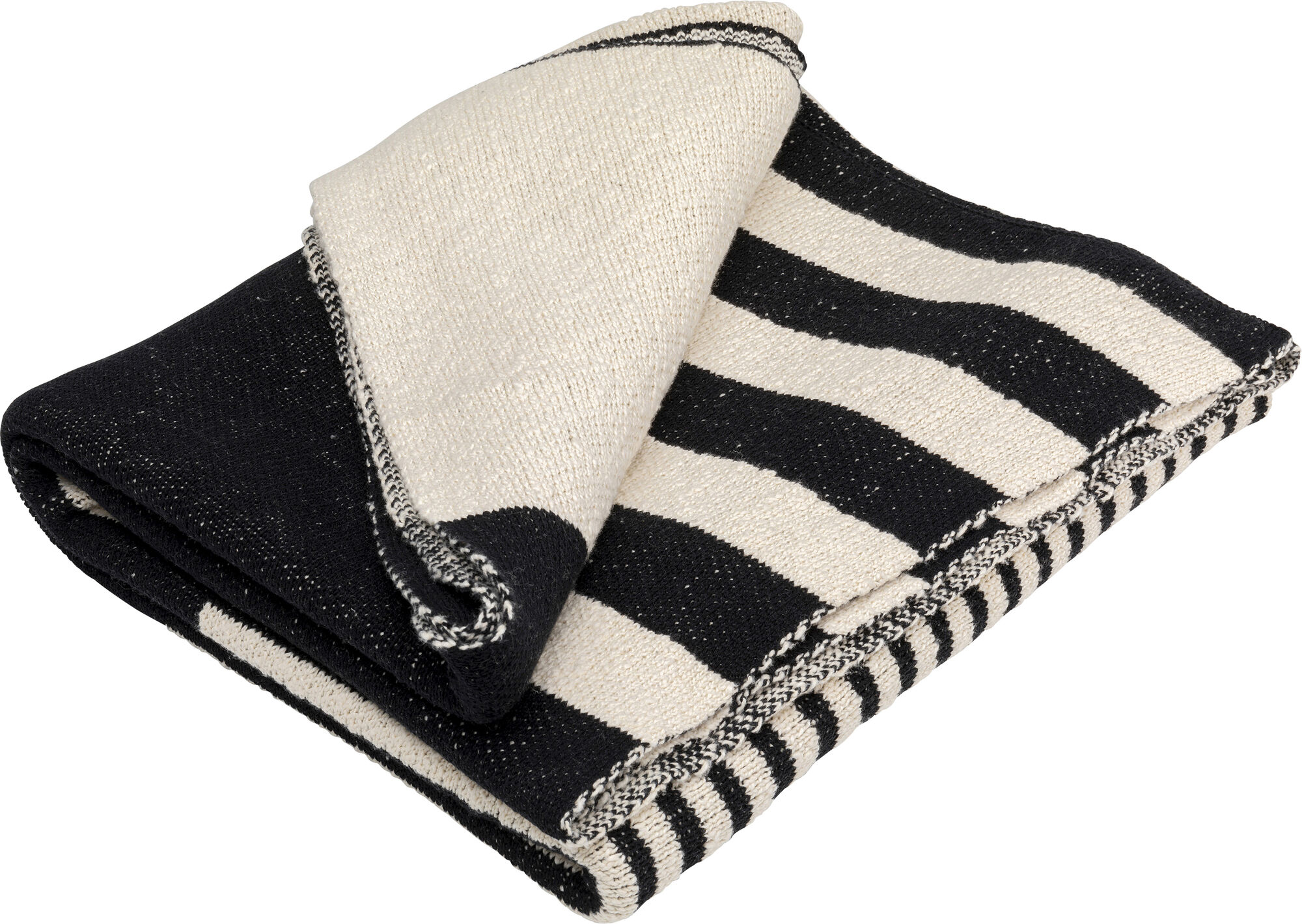 Koc w paski czarno-biały 200x150 cm bawełna – obraz-1