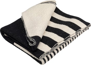 Koc w paski czarno-biały 200x150 cm bawełna – obraz-1