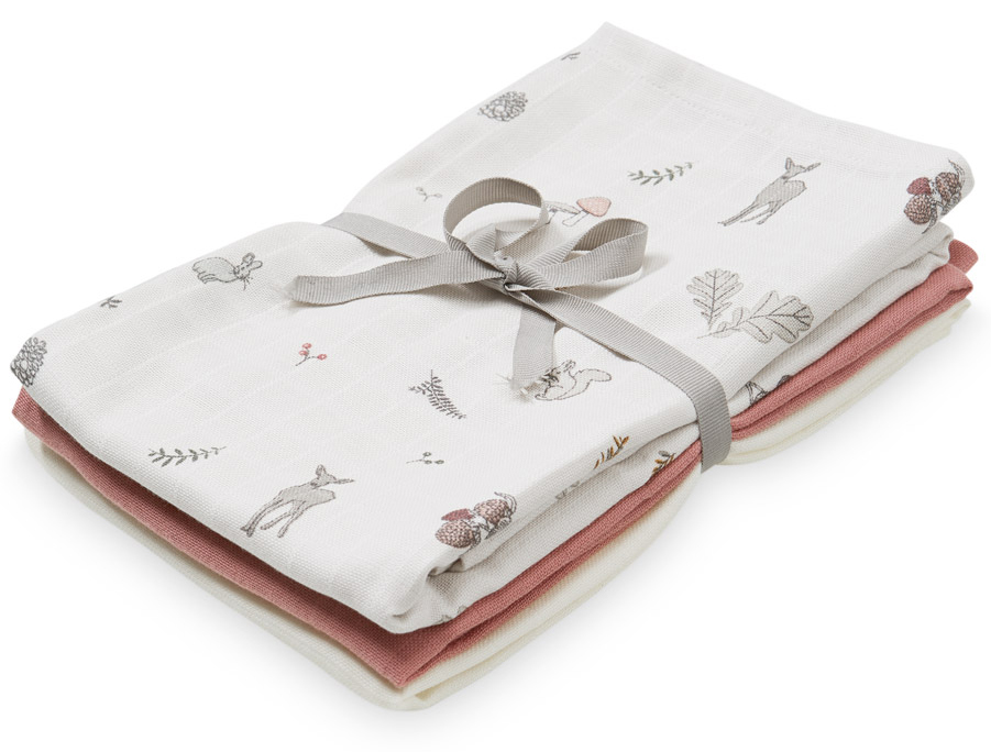 Kocyk muślinowy 70x70 cm Mix (3-set) jagodowy, kremowy – obraz-1