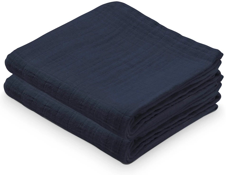 Kocyki muślinowe Premium (2-set) 70x70 cm granatowe – obraz-1