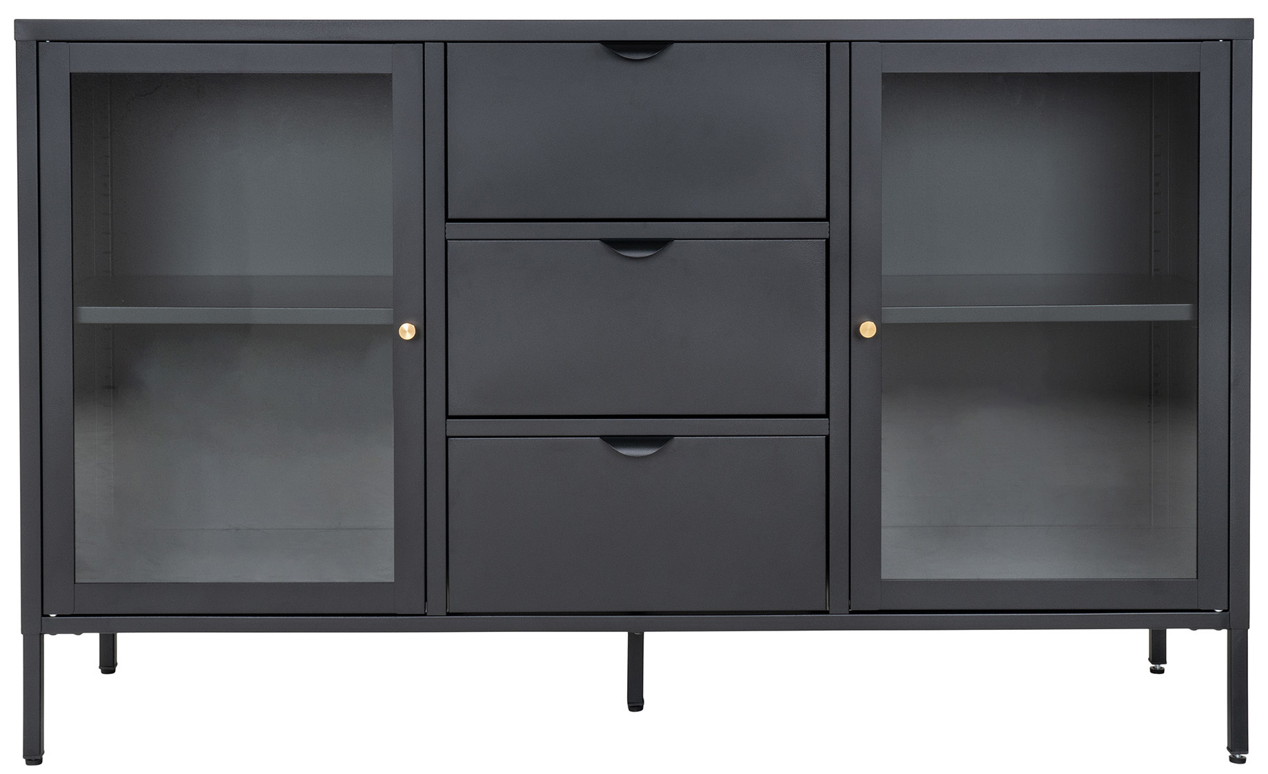 Komoda 2-drzwiowa z 3 szufladami stal i szkło 140x85 cm – grafika-1.