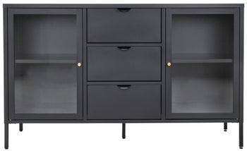 Komoda 2-drzwiowa z 3 szufladami stal i szkło 140x85 cm – grafika-1.