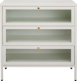 Komoda 3-drzwiowa biała stal i szkło 80x85 cm – obraz-1