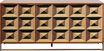 Komoda 3-drzwiowa fornir orzechowy nogi złote stalowe 160x78 cm front efekt 3D – obraz-1
