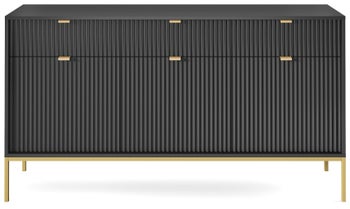 Komoda 3-drzwiowa z 3 szufladami czarna nogi złote 154x83 cm – obraz-1