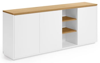 Komoda biała z blatem drewnianym nowoczesna 180x36 cm – obraz-1