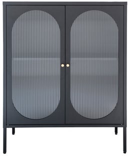 Komoda metalowa czarna z drzwiczkami szklanymi industrialna 90x35 cm – grafika-1.