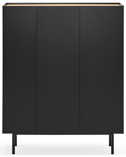 Komoda trzydrzwiowa z czarnymi frontami naturalnym blatem wysoka  95x40 cm – obraz-1