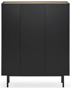 Komoda trzydrzwiowa z czarnymi frontami naturalnym blatem wysoka 95x40 cm – obraz-1