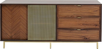 Komoda z przesuwnymi frontami fornir z drzewa orzechowego brązowa 160x45 cm – obraz-1