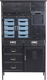 Komoda metalowa czarna z frontami drewna jodły czarnej industrialna 77x32 cm – obraz-1