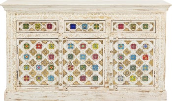 Komoda drewniana postarzana wielokolorowa 150x40 cm – obraz-1