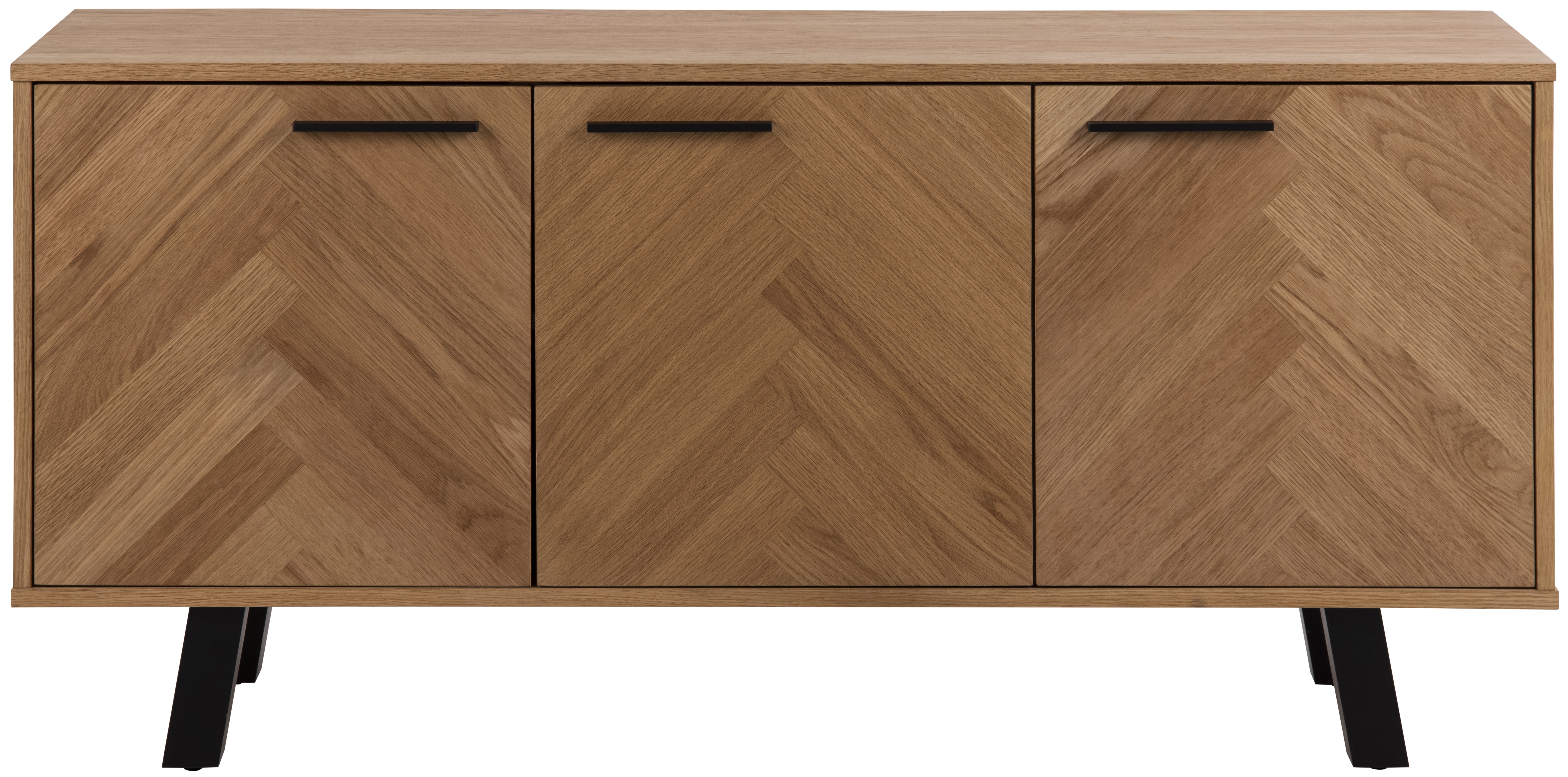 Komoda naturalna brązowa trzydrzwiowa czarnymi nogami 150x40 cm – obraz-1