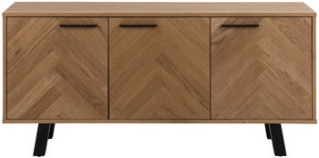 Komoda naturalna brązowa trzydrzwiowa czarnymi nogami 150x40 cm – obraz-1