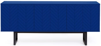 Komoda drewniana niebieska wzory jodełka nogi czarne 175x75 cm – obraz-1