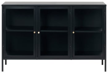 Komoda metalowa ze szklanymi drzwiami 132 x 85 cm czarna – grafika-1.