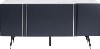 Komoda grafitowa czterodrzwiowa ze szklanym blatem 180x45 cm – obraz-1