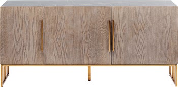 Komoda naturalna jasna z ceramicznym blatem złotymi nogami i uchwytami 160x75 cm – obraz-1