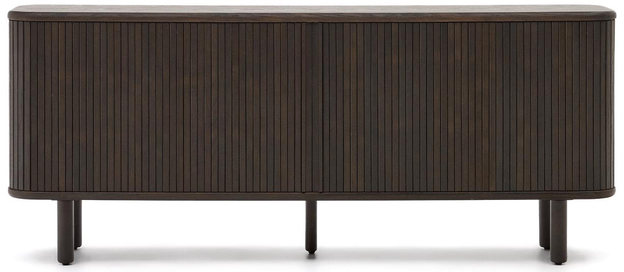 Komoda ciemnobrązowa z 2 drzwiami przesuwnymi fornir i drewno jesionowe 180x75 cm – obraz-1