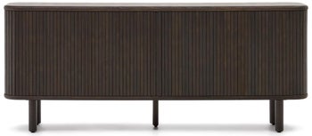 Komoda ciemnobrązowa z 2 drzwiami przesuwnymi fornir i drewno jesionowe 180x75 cm – obraz-1