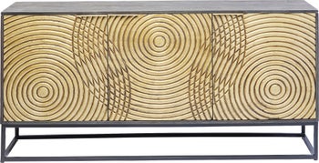 Komoda drewniana czarno złota  ze stalowymi nogami trzydrzwiowa 160x40 cm – obraz-1