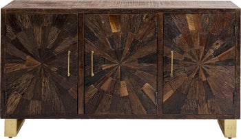 Komoda ciemnobrązowa drewniana z metalowymi złotymi nogami vintage 150x40 cm – obraz-1