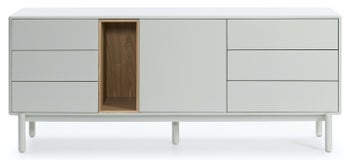 Komoda kremowa ecru z szufladami wnęką i szafką nowoczesna 180x40 cm – obraz-1