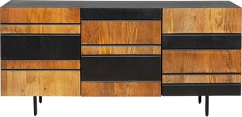 Komoda do salonu 3-drzwiowa czarno-naturalna drewno i fornir 160x75 cm – obraz-1