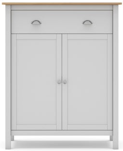 Komoda do salonu biała z drewnianym blatem 90x40 cm dąb 1 szuflada 2 drzwi – obraz-1