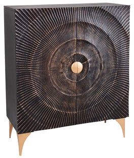 Czarna komoda do salonu z drewna mango z metalowymi złotymi nogami – grafika-1.