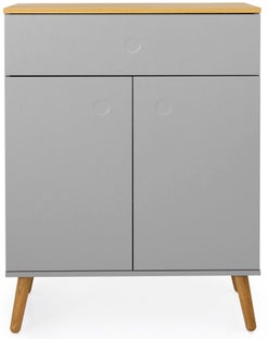 Komoda szara z naturalnym blatem z drewnianymi nogami 79 x 37 cm – obraz-1