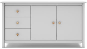 Komoda drewniana biała 3 szuflady 2 drzwiczki 130x80 cm sosna – obraz-1