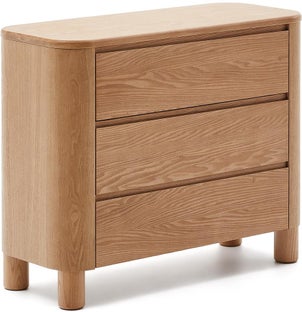 Komoda drewniana z trzema szufladami fornir i drewno jesionowe 120x80 cm – obraz-1