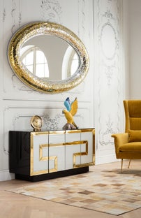 Komoda awangardowa czarno-złota 140x70 cm  – obraz-1