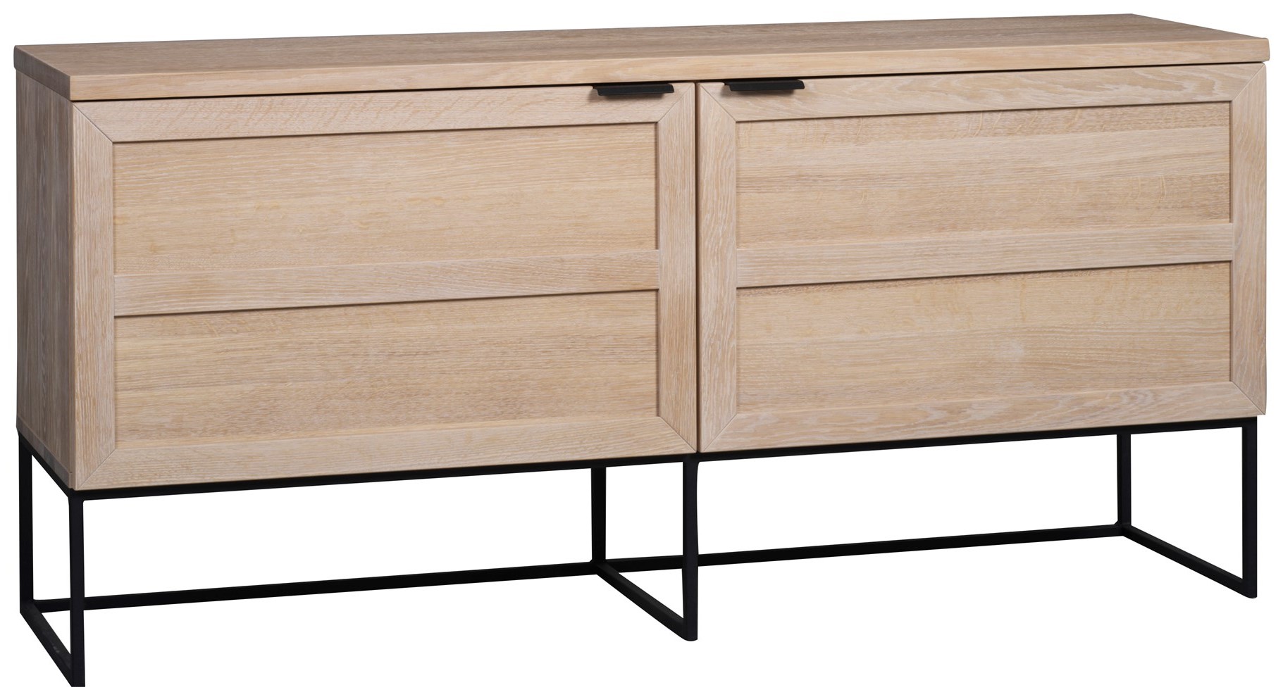 Komoda naturalna drewniana dębowa bielona z czarnymi metalowymi nogami 160 x 41 cm – obraz-1