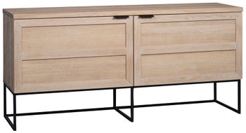 Komoda naturalna drewniana dębowa bielona z czarnymi metalowymi nogami 160 x 41 cm – obraz-1