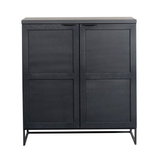 Komoda drewniana dębowa czarna z metalowymi nogami 95 x 41 cm – obraz-1