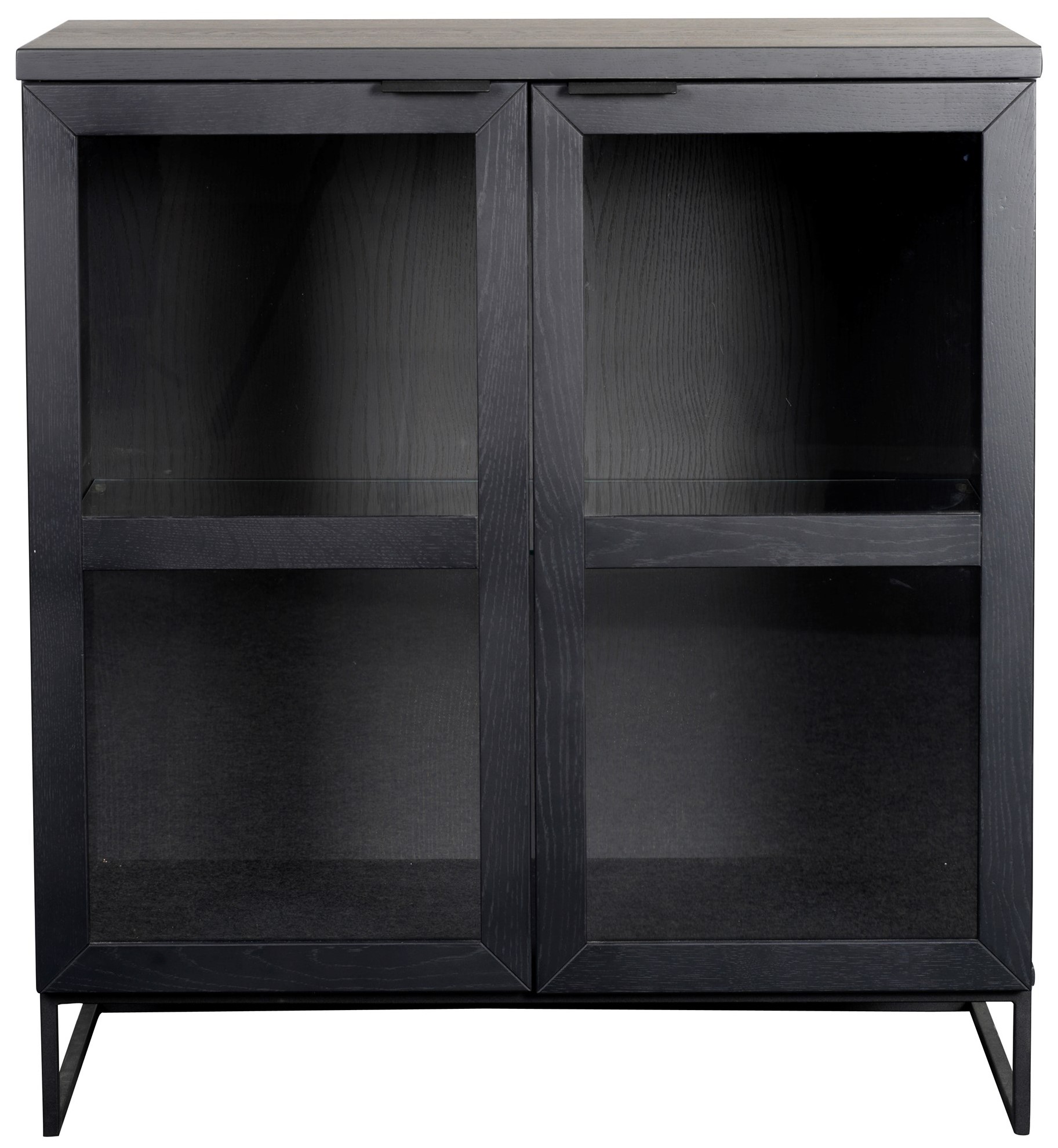 Komoda drewniana dębowa czarna przeszklone fronty z metalowymi nogami 95 x 41 cm – obraz-1