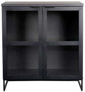 Komoda drewniana dębowa czarna przeszklone fronty z metalowymi nogami 95 x 41 cm – obraz-1